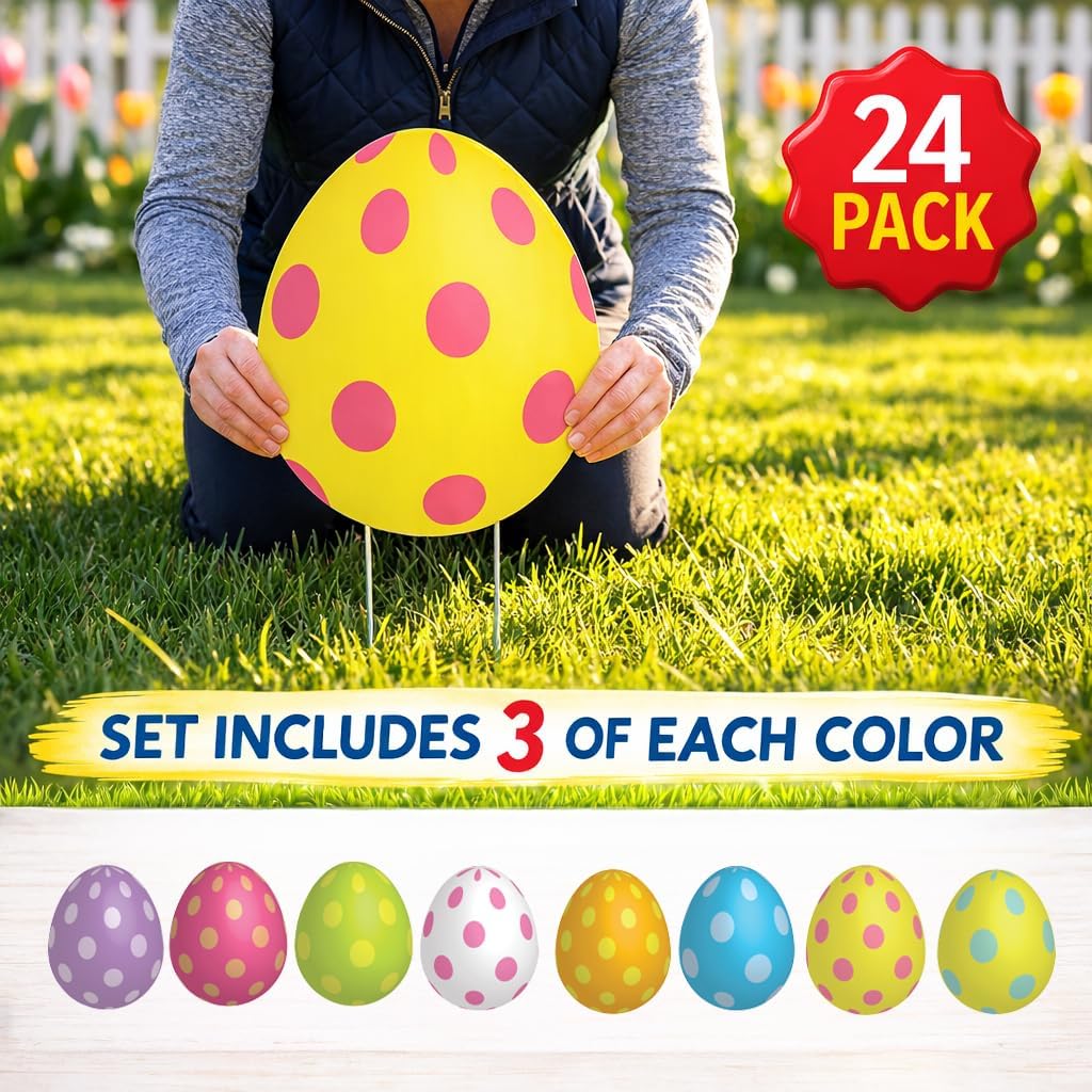 Jumbo Easter Egg Yard Signs (24 - Pack) with Stakes, Double - Sided
