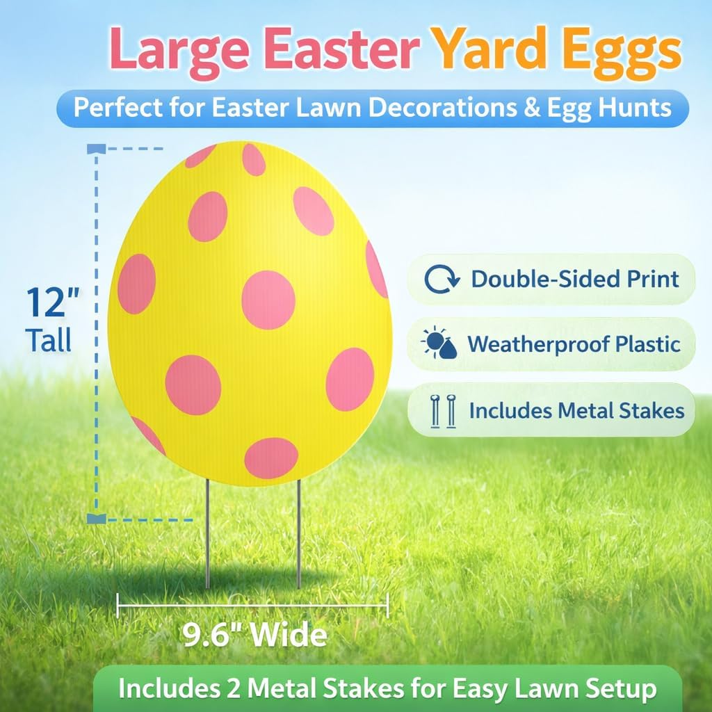 Jumbo Easter Egg Yard Signs (24 - Pack) with Stakes, Double - Sided
