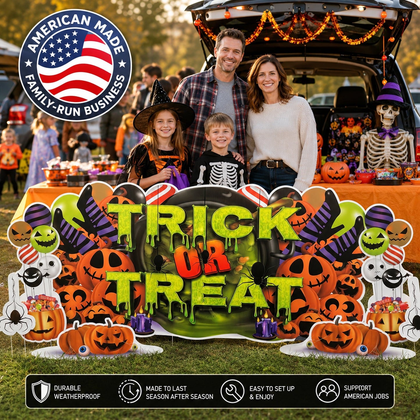 Jumbo Trick Or Treat Halloween Yard Sign Decoration - 7 pc Set