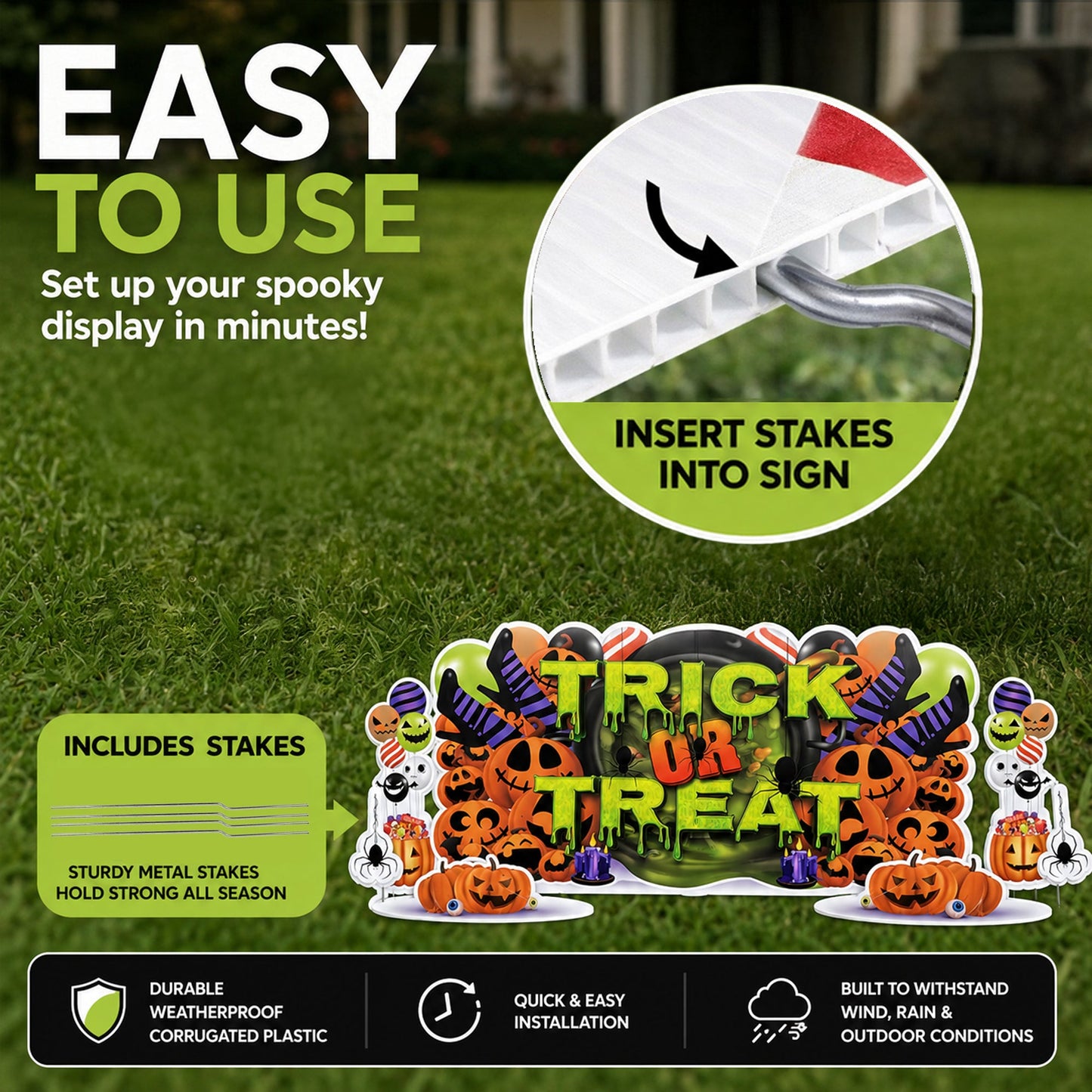 Jumbo Trick Or Treat Halloween Yard Sign Decoration - 7 pc Set
