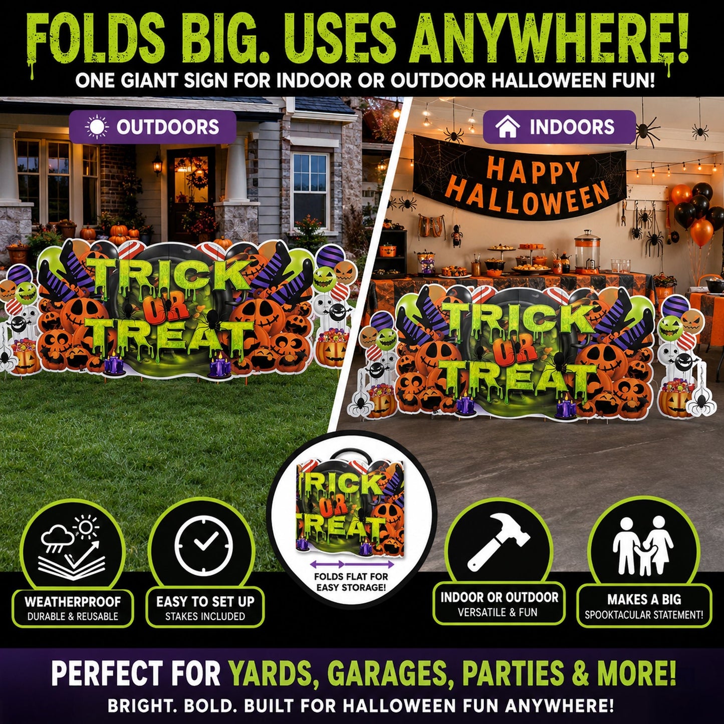 Jumbo Trick Or Treat Halloween Yard Sign Decoration - 7 pc Set