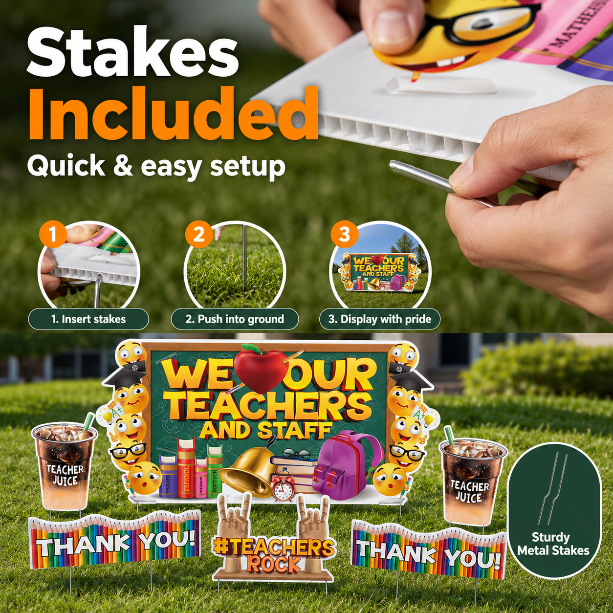Jumbo We Love Our Teachers and Staff Oversized EZ Yard Card