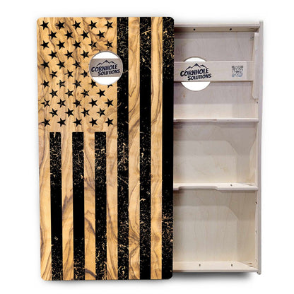 Light Wood Flag Cornhole Boards - Professional Tournament Series