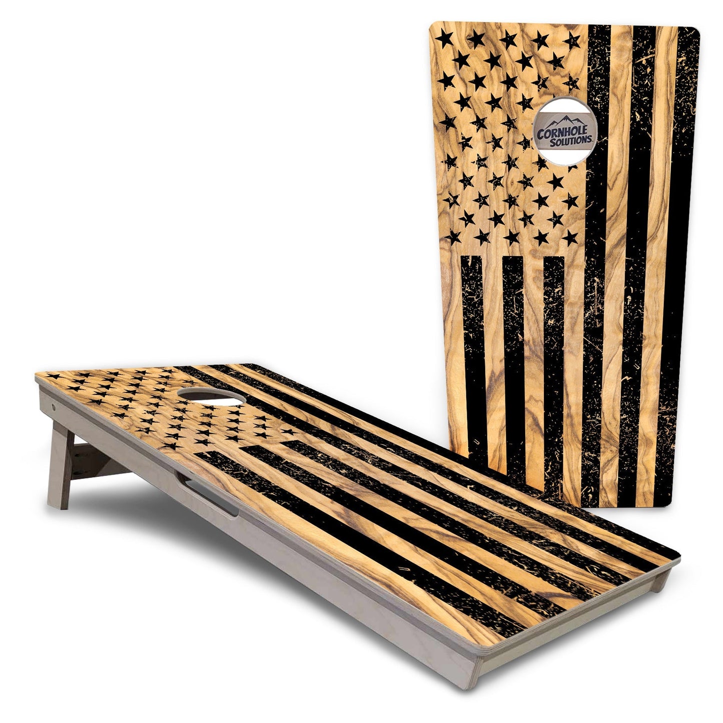 Light Wood Flag Cornhole Boards - Professional Tournament Series