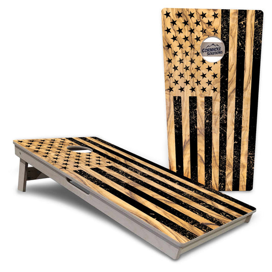 Light Wood Flag Cornhole Boards - Professional Tournament Series