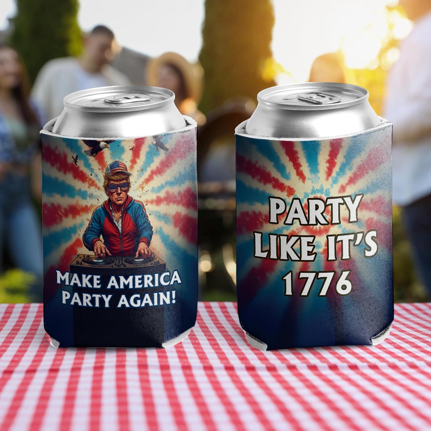 Make America Party Again Can Coolers, Party Like It’s 1776, Patriotic Fourth of July Drink Sleeves for Cans and Bottles