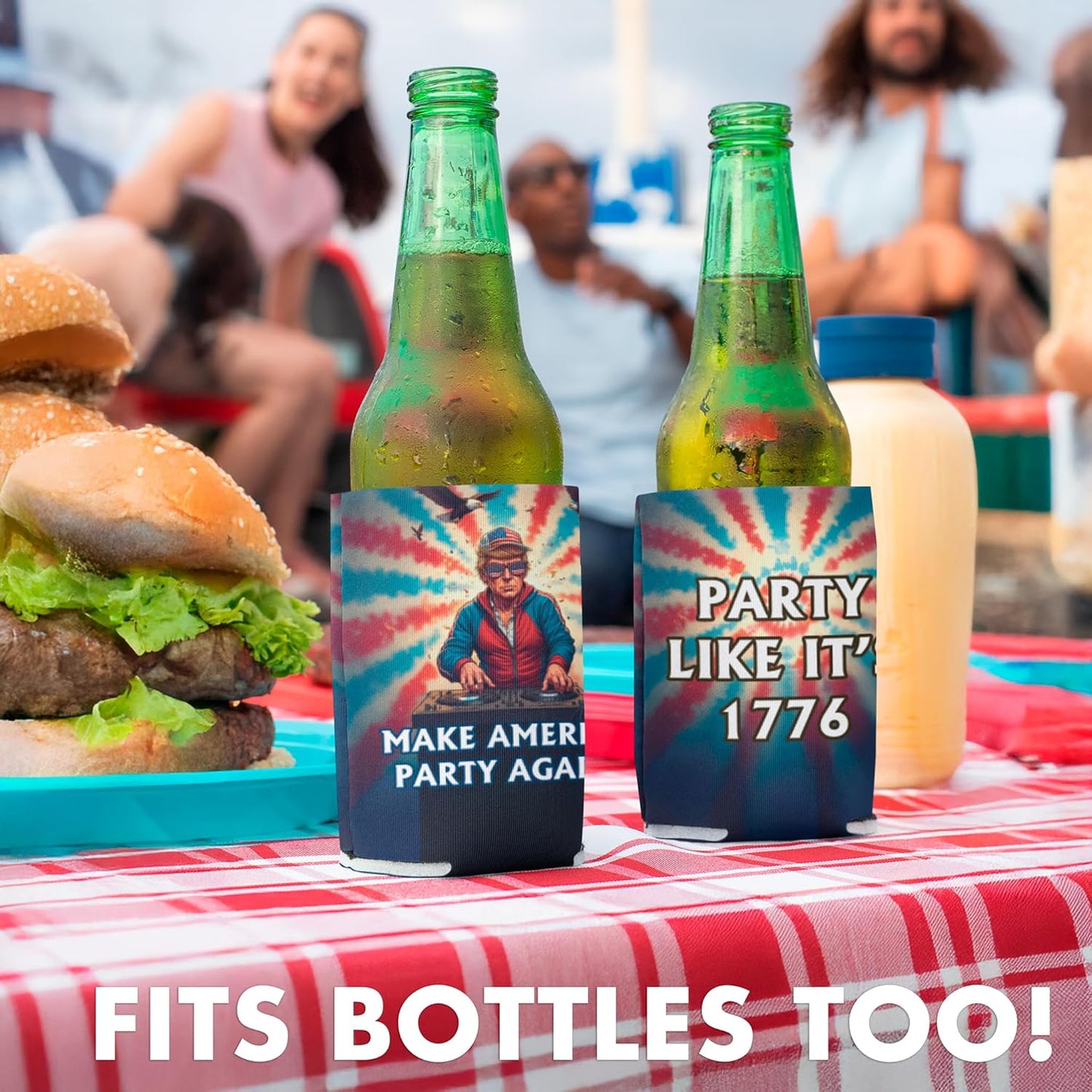 Make America Party Again Can Coolers, Party Like It’s 1776, Patriotic Fourth of July Drink Sleeves for Cans and Bottles