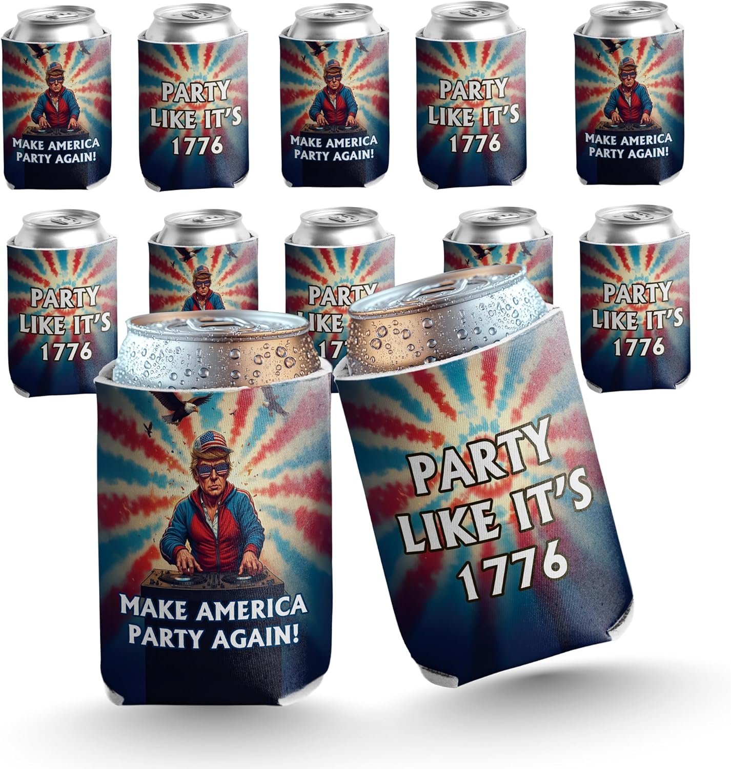 Make America Party Again Can Coolers, Party Like It’s 1776, Patriotic Fourth of July Drink Sleeves for Cans and Bottles
