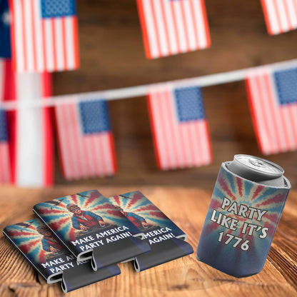 Make America Party Again Can Coolers, Party Like It’s 1776, Patriotic Fourth of July Drink Sleeves for Cans and Bottles