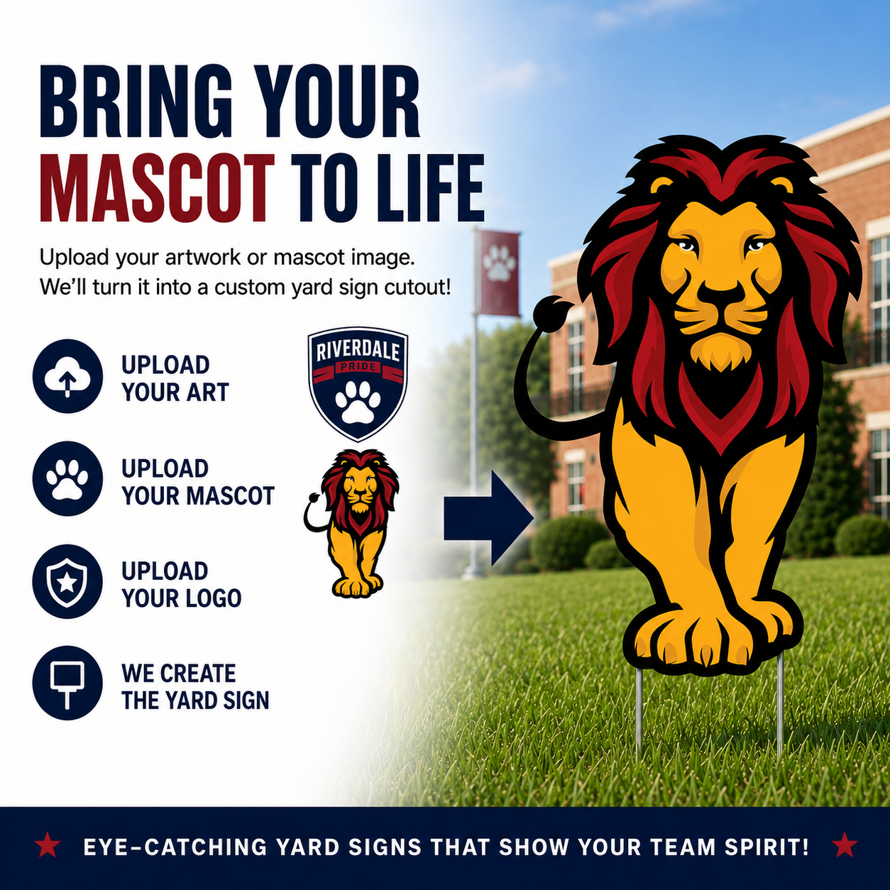 Custom School Mascot Cutout Yard Signs with EZ Stakes- Personalized School Spirit Yard Decorations
