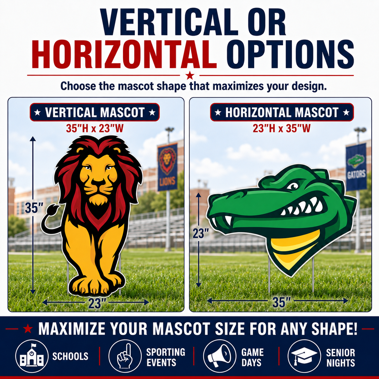 Custom School Mascot Cutout Yard Signs with EZ Stakes- Personalized School Spirit Yard Decorations