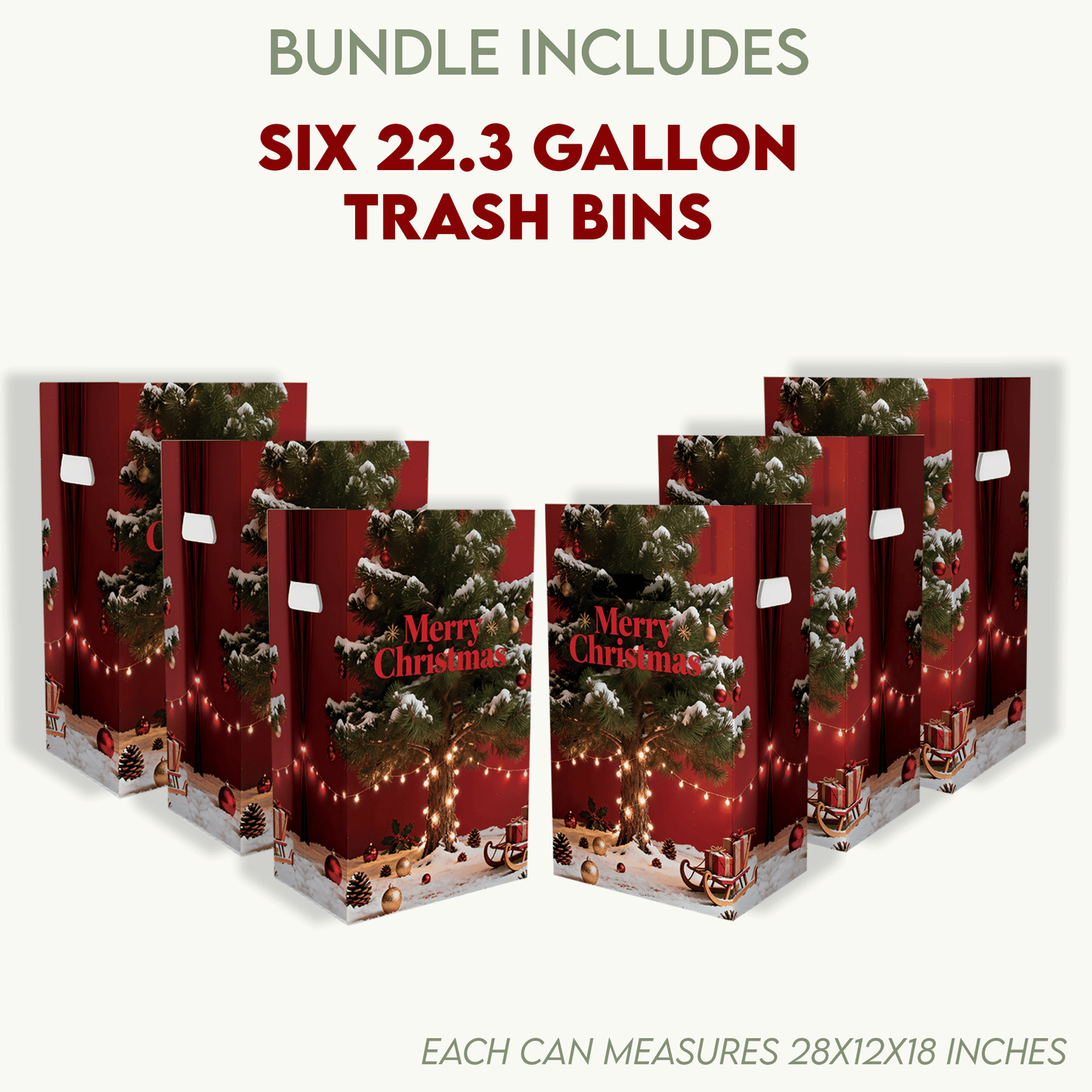 Merry Christmas Bundle - Backdrop Banner, Cupcake Toppers, Can Coolers and Trash Bins