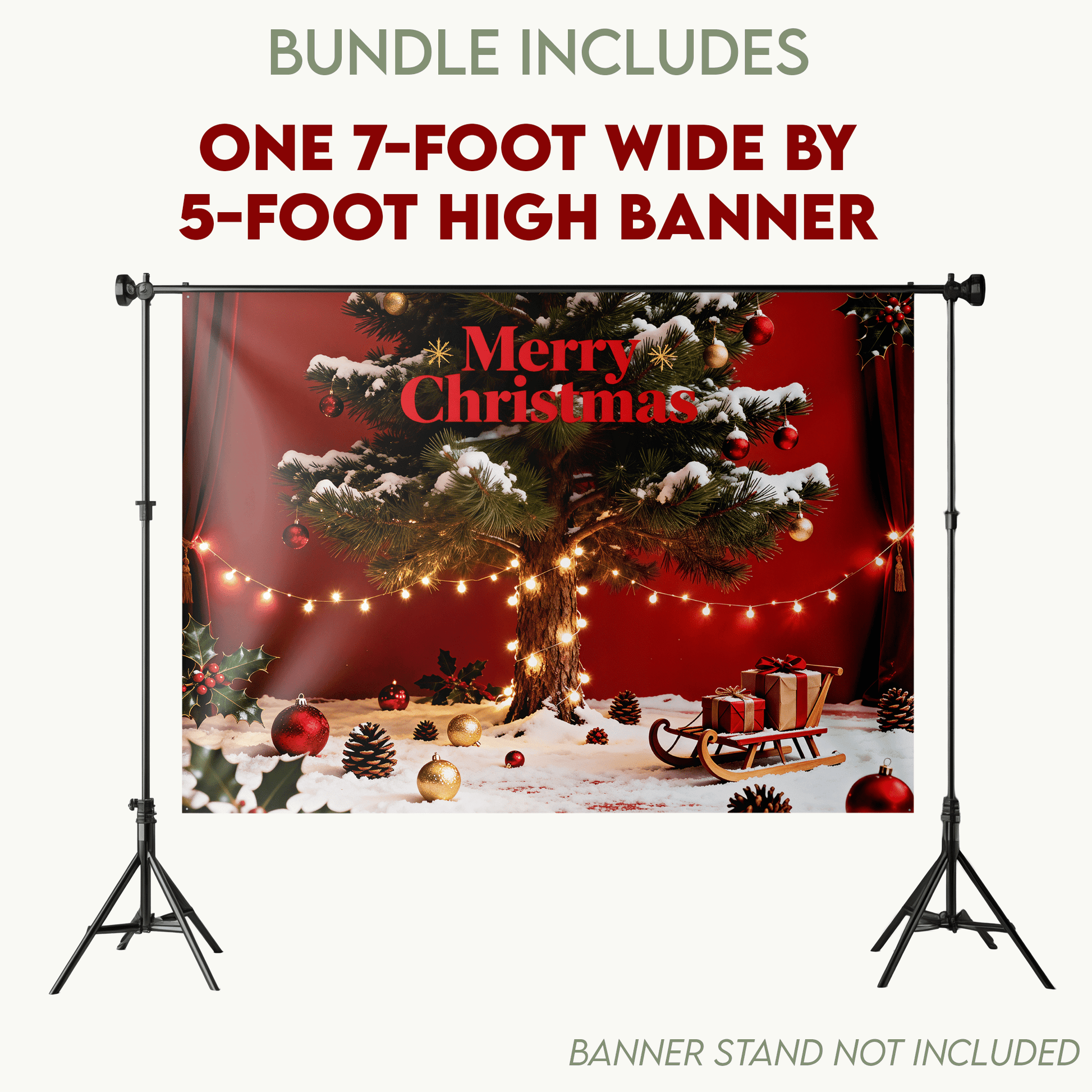 Merry Christmas Bundle - Backdrop Banner, Cupcake Toppers, Can Coolers and Trash Bins