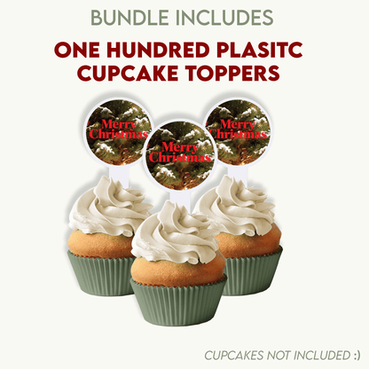 Merry Christmas Bundle - Backdrop Banner, Cupcake Toppers, Can Coolers and Trash Bins