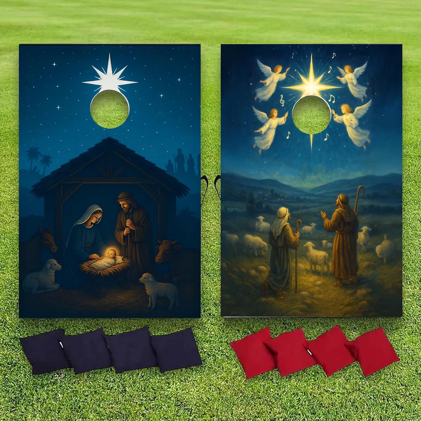 Nativity Cornhole Bag Toss Game 24x36” – Christian Christmas Outdoor Game Set | Includes 2 Wood Boards & 8 Bean Bags
