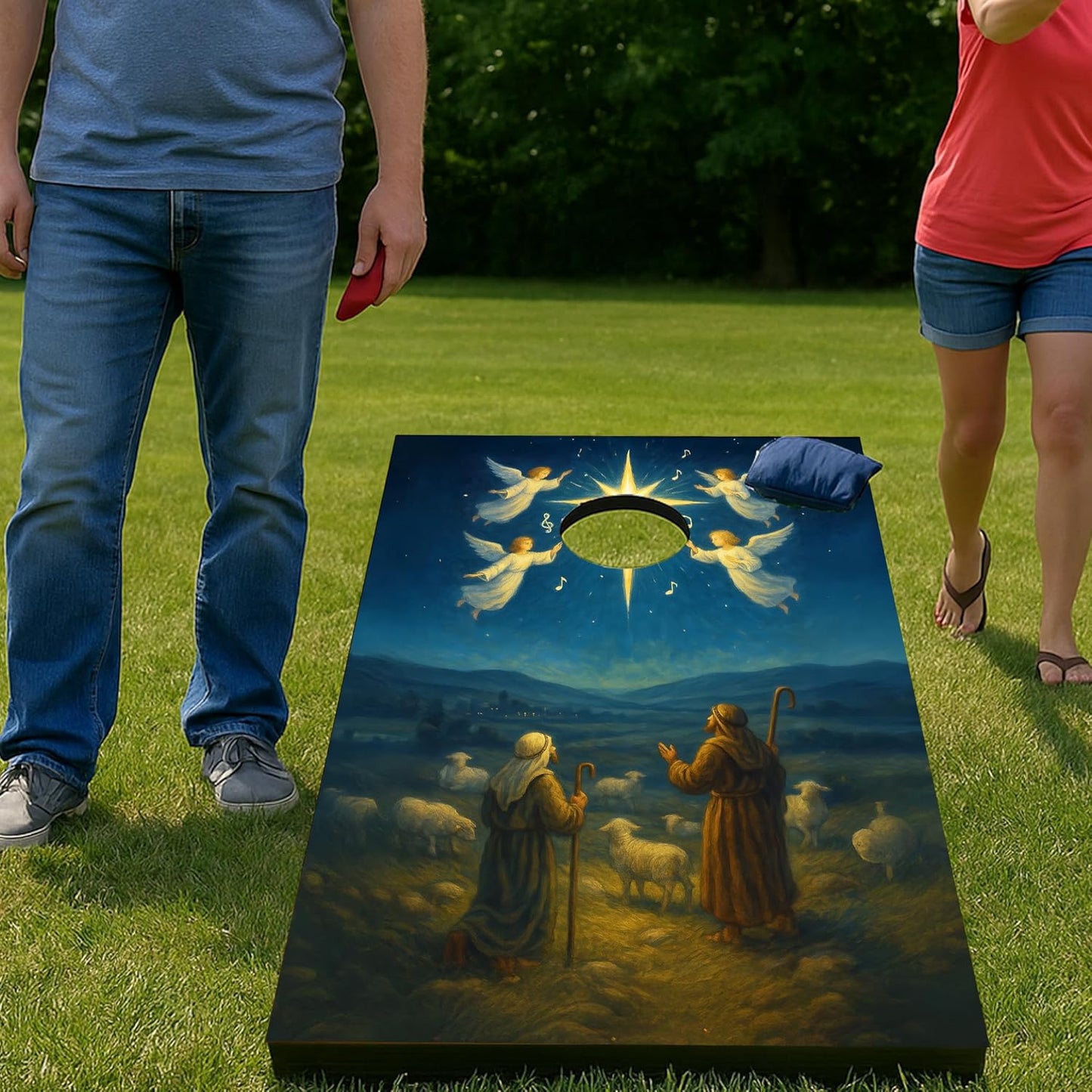 Nativity Cornhole Bag Toss Game 24x36” – Christian Christmas Outdoor Game Set | Includes 2 Wood Boards & 8 Bean Bags