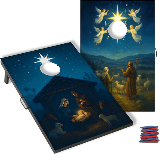 Nativity Cornhole Bag Toss Game 24x36” – Christian Christmas Outdoor Game Set | Includes 2 Wood Boards & 8 Bean Bags