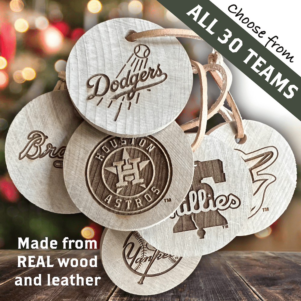 Official MLB Team Bat Slice Ornament – Choose From All 30 Teams | Real Wood Baseball Christmas Ornament | Laser Engraved, Made in the USA