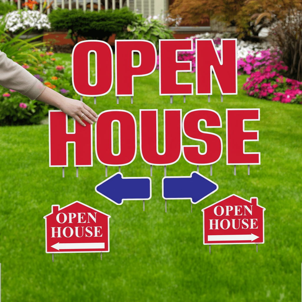 Open House Yard Decorations – 13 Piece Realtor Yard Sign Set with Stakes