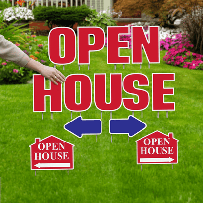 Open House Yard Decorations – 13 Piece Realtor Yard Sign Set with Stakes