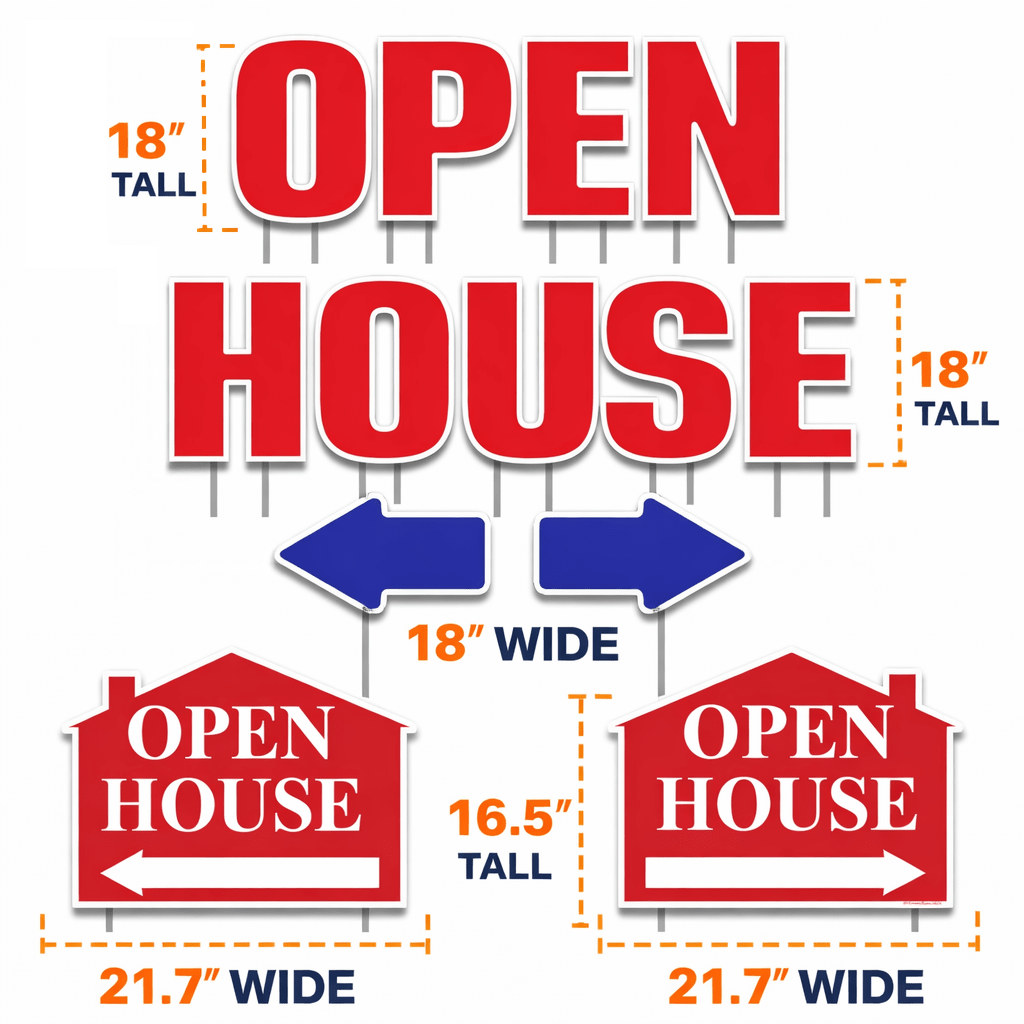 Open House Yard Decorations – 13 Piece Realtor Yard Sign Set with Stakes