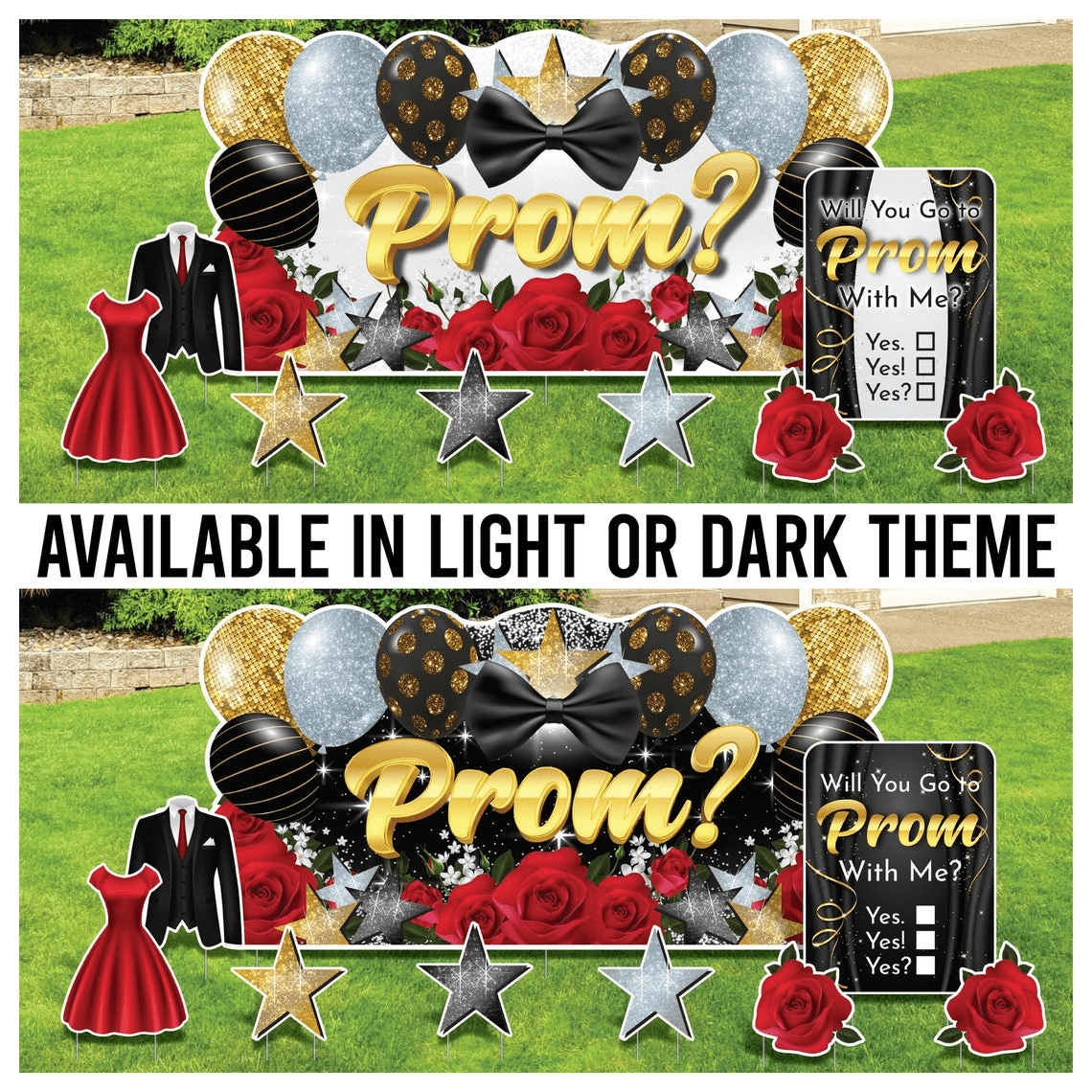 Oversized Will You Go To Prom With Me? Yard Sign Set | 9pc Promposal Yard Art