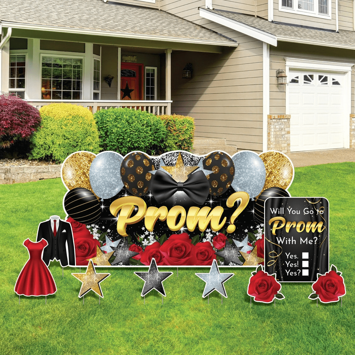 Oversized Will You Go To Prom With Me? Yard Sign Set | 9pc Promposal Yard Art
