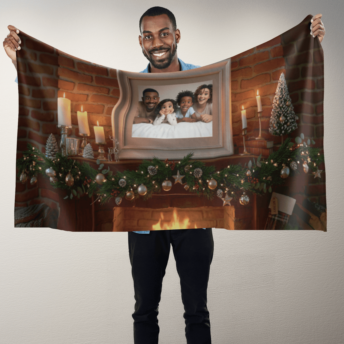 Personalized Cartoon Family Photo Christmas Blanket – Extra Plush Fleece, 36" x 60"