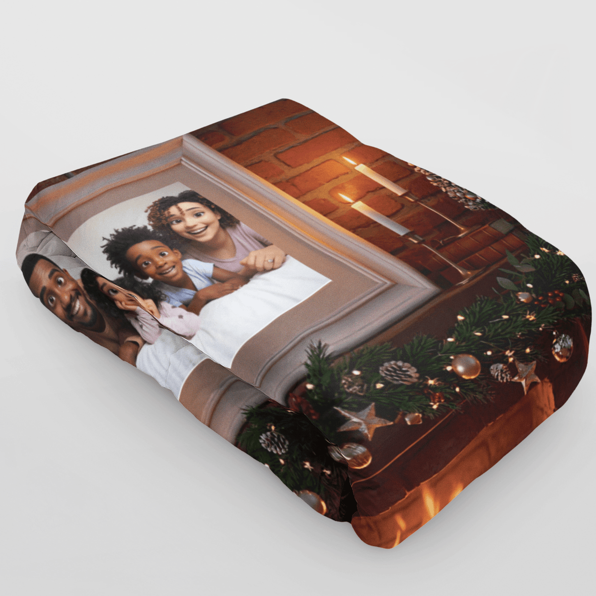 Personalized Cartoon Family Photo Christmas Blanket – Extra Plush Fleece, 36" x 60"