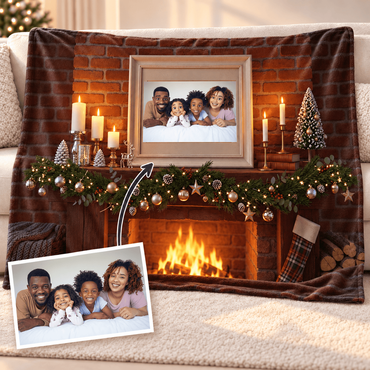 Personalized Cartoon Family Photo Christmas Blanket – Extra Plush Fleece, 36" x 60"