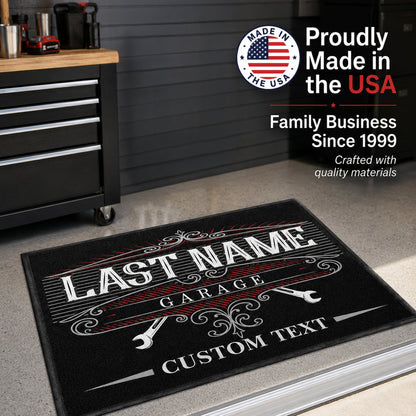 Personalized Garage Doormat – Custom Last Name Auto Shop Mat, 24x36