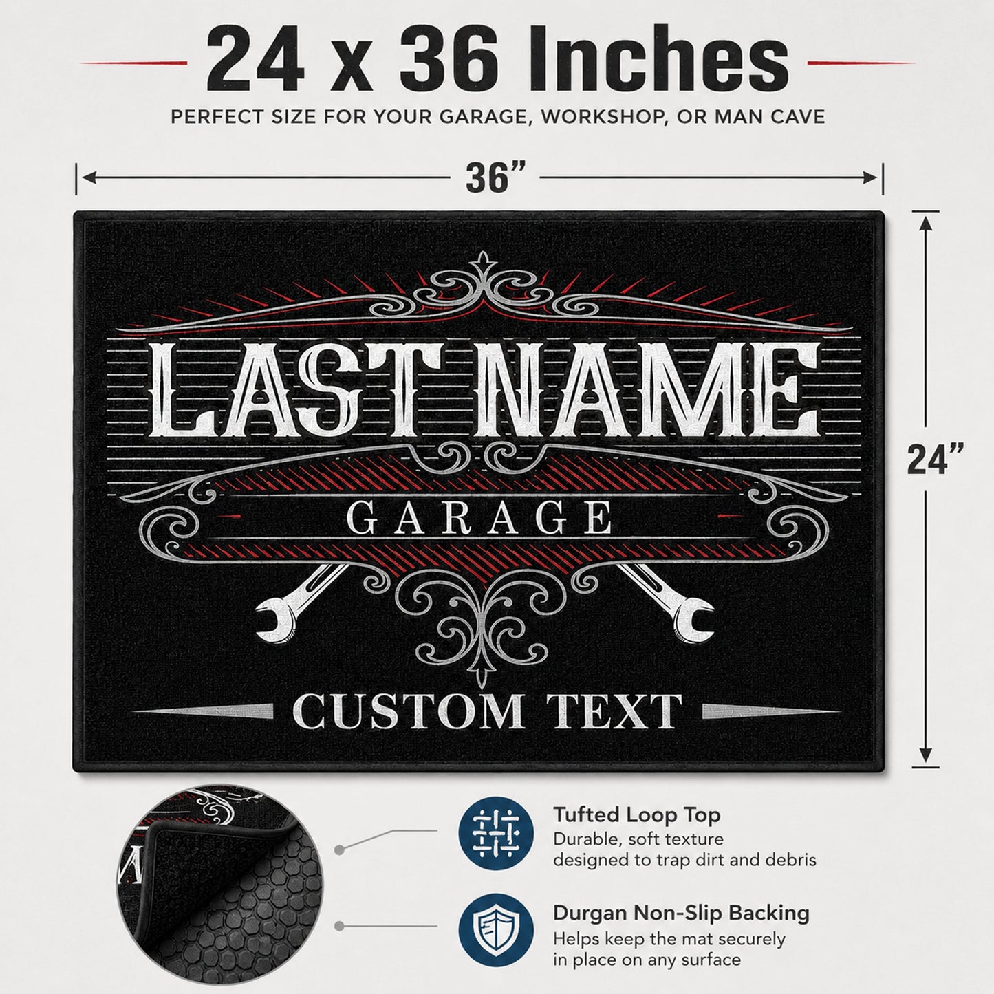 Personalized Garage Doormat – Custom Last Name Auto Shop Mat, 24x36
