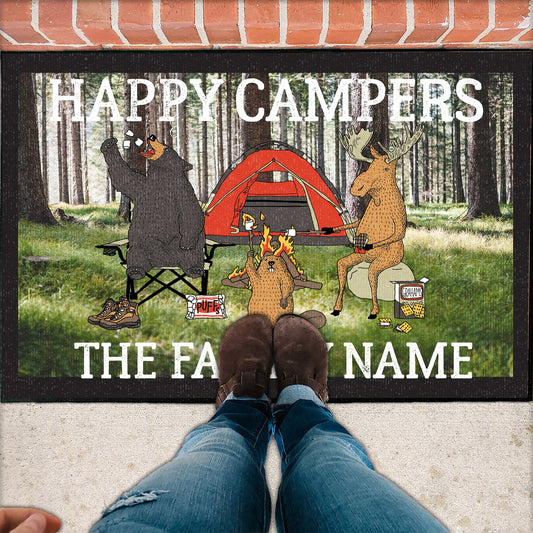 Personalized Happy Campers Doormat - Fun Forest Animals