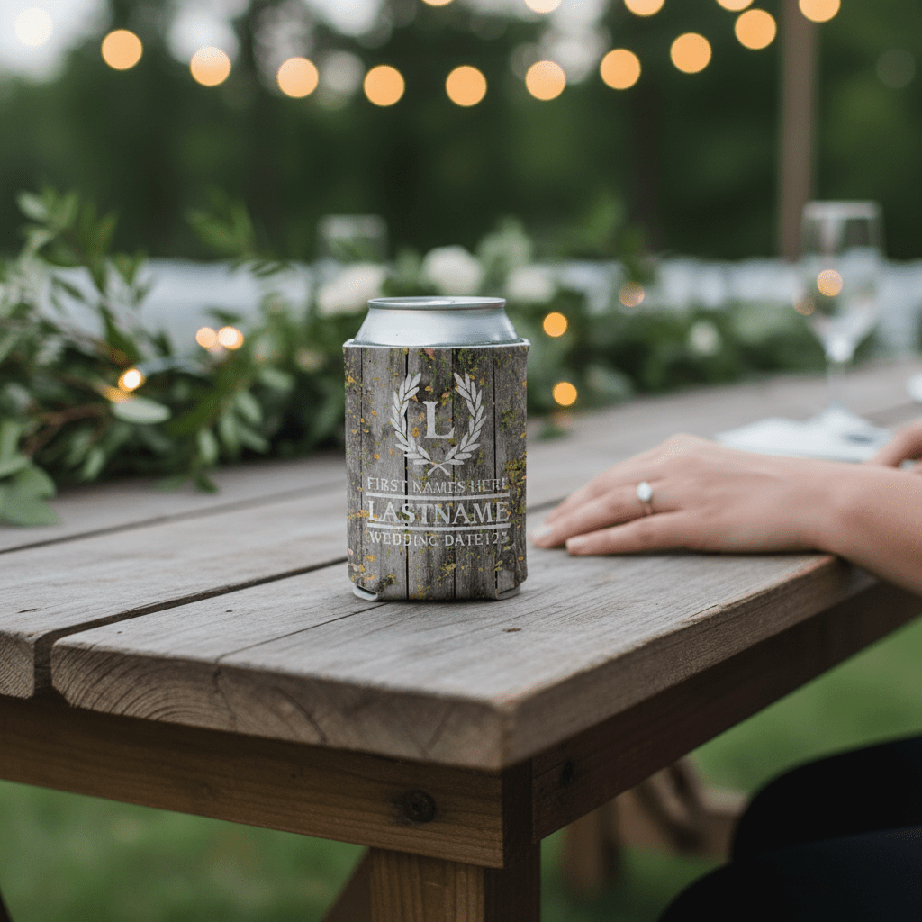 Personalized Laurel And Initial Wedding Can Coolers