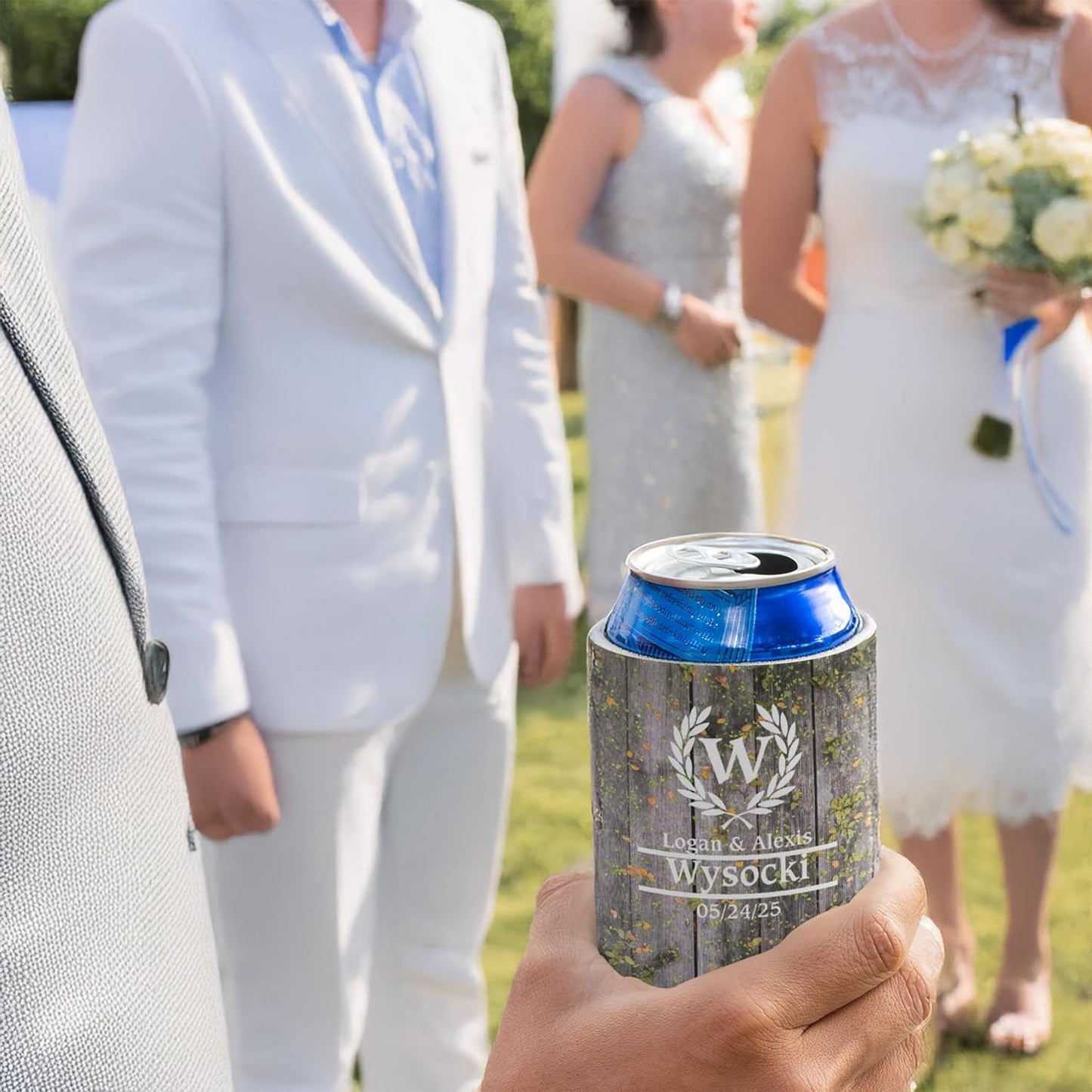 Personalized Laurel And Initial Wedding Can Coolers
