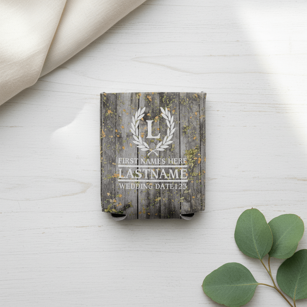 Personalized Laurel And Initial Wedding Can Coolers