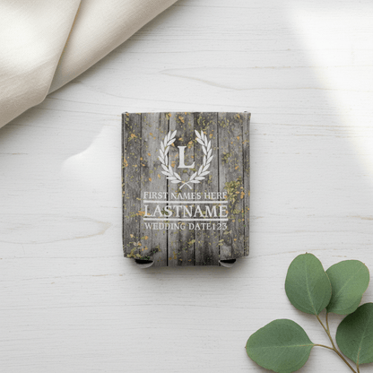 Personalized Laurel And Initial Wedding Can Coolers
