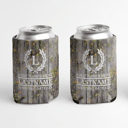 Personalized Laurel And Initial Wedding Can Coolers