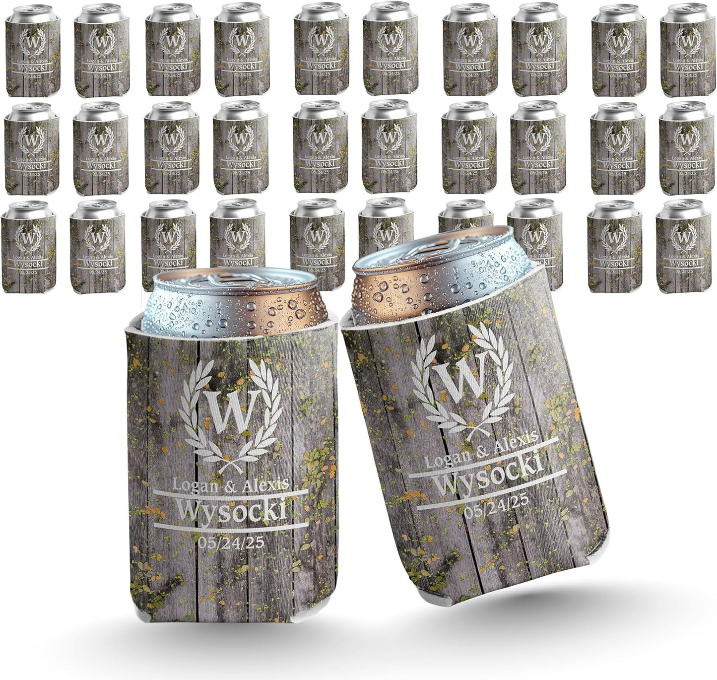 Personalized Laurel And Initial Wedding Can Coolers