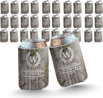 Personalized Laurel And Initial Wedding Can Coolers