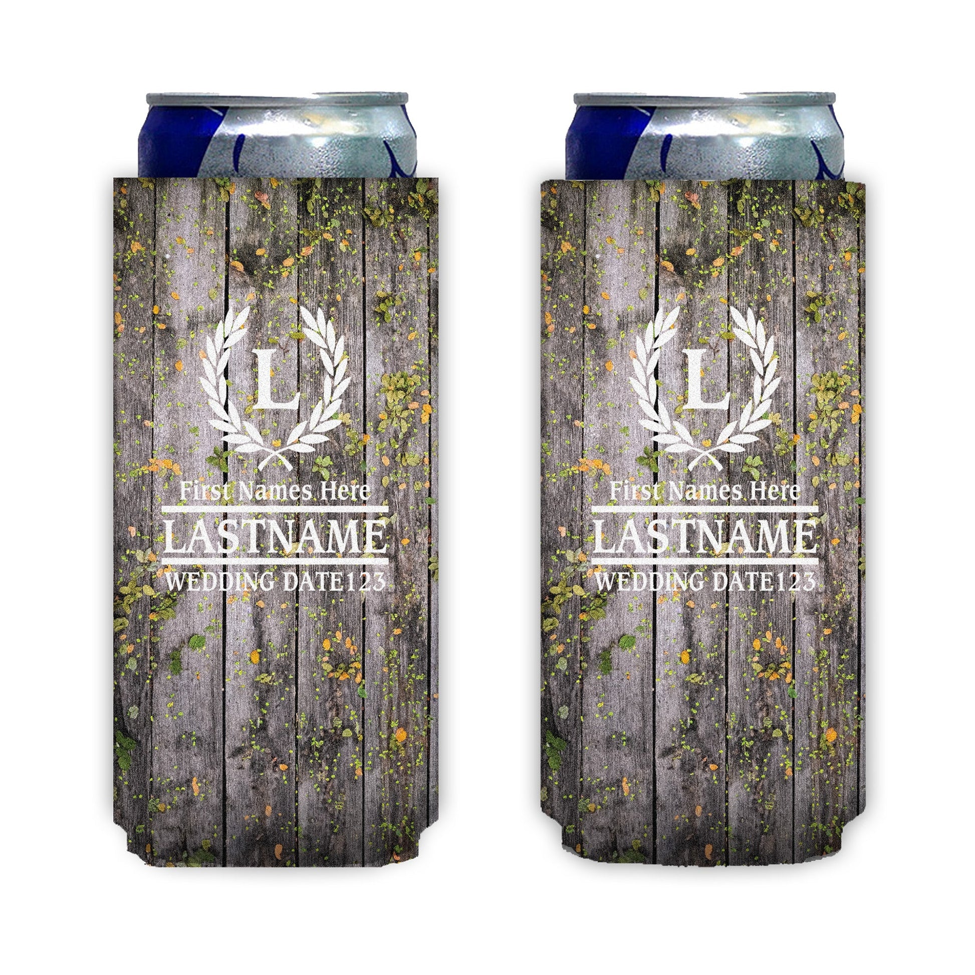 Personalized Laurel And Initial Wedding Can Coolers