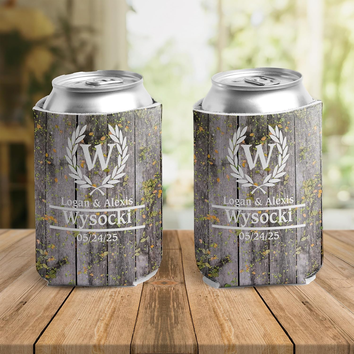 Personalized Laurel And Initial Wedding Can Coolers
