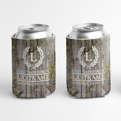 Personalized Laurel And Initial Wedding Can Coolers