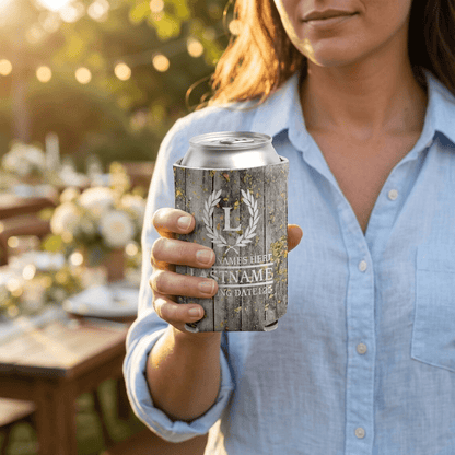 Personalized Laurel And Initial Wedding Can Coolers