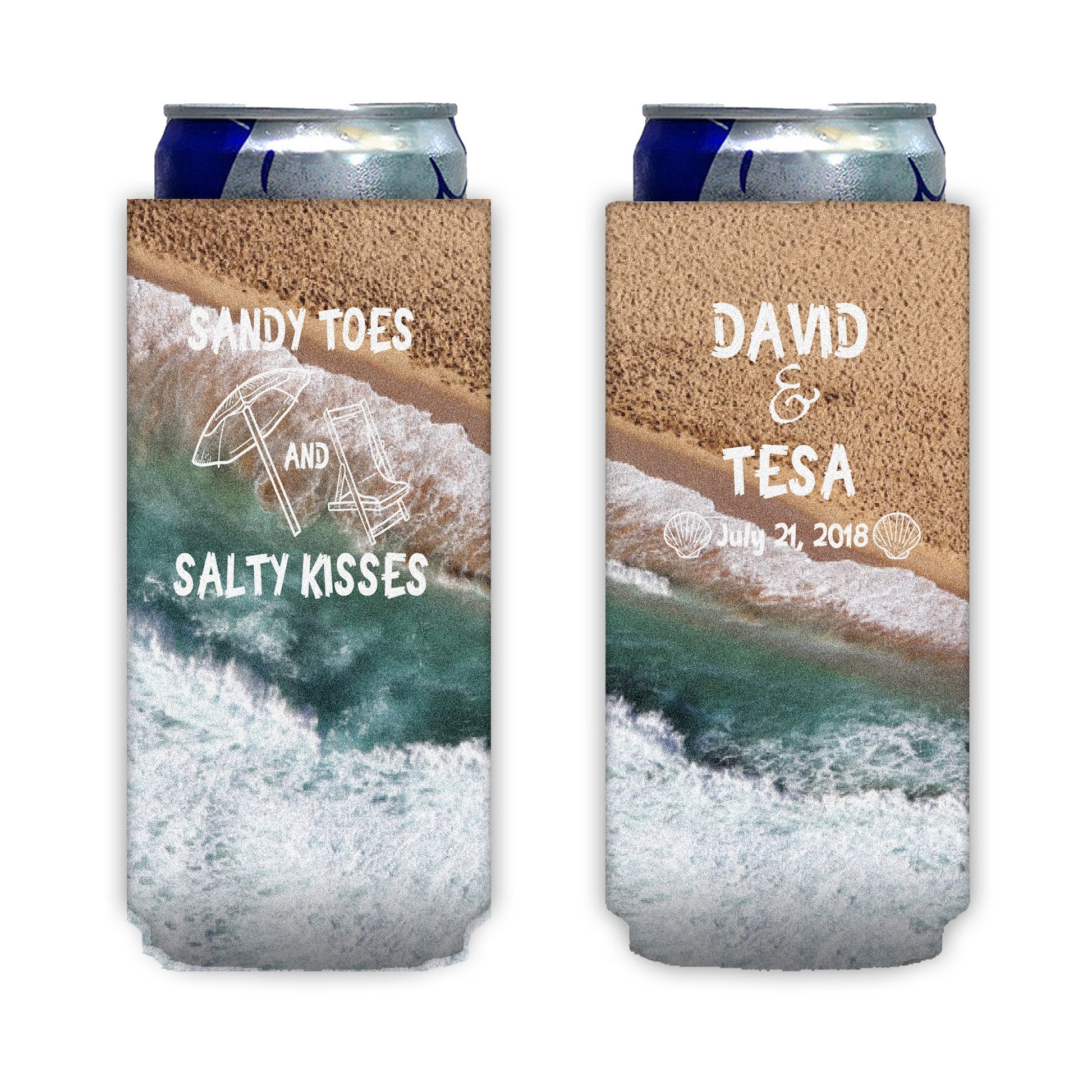 Personalized Sandy Toes And Salty Kisses Wedding Can Cooler