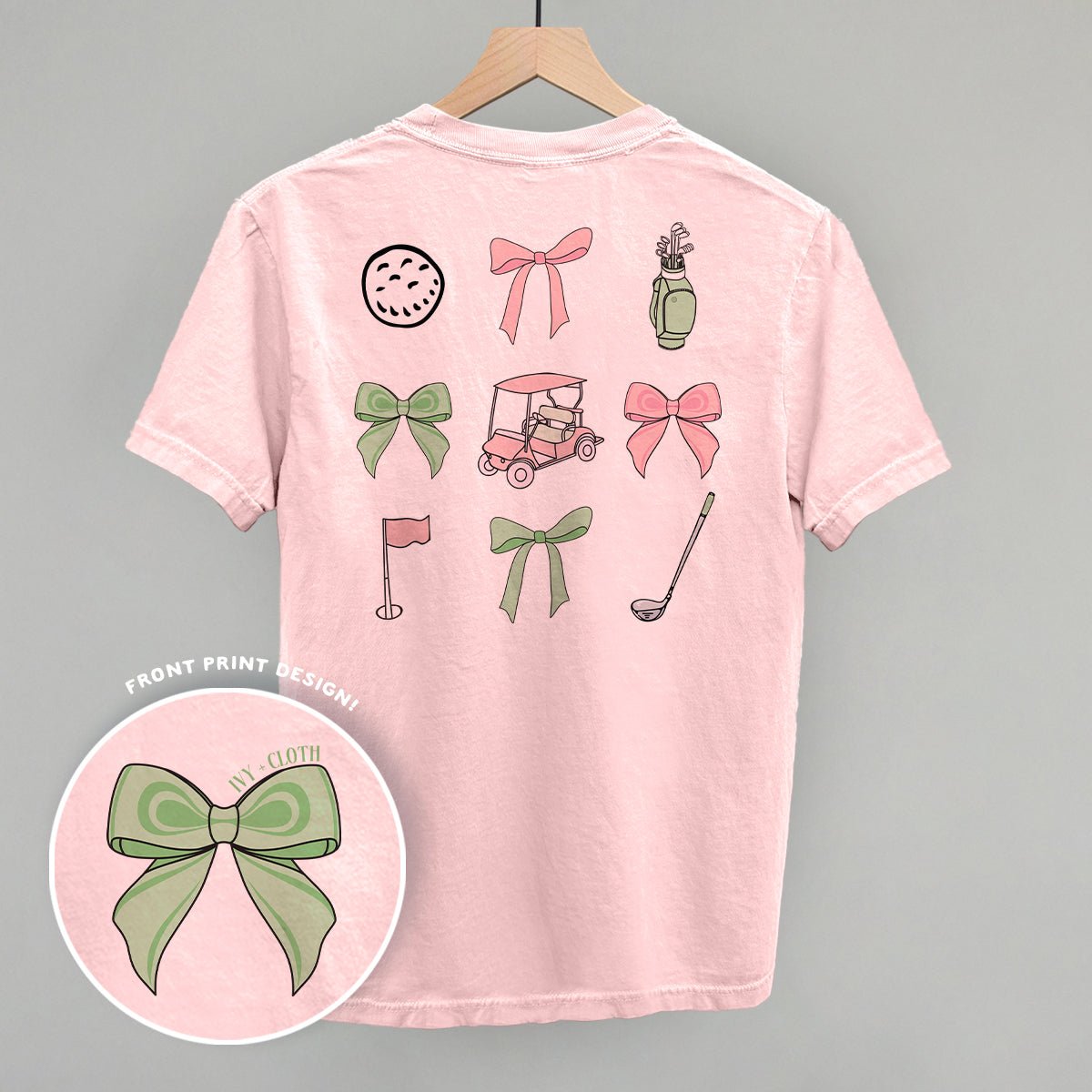 Pink & Green Golf Doodles (Back Print) T-shirt