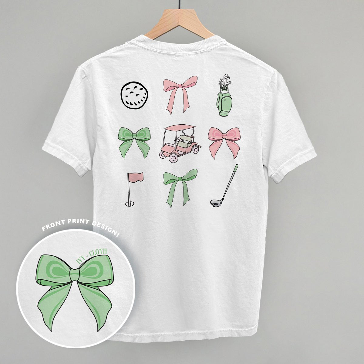 Pink & Green Golf Doodles (Back Print) T-shirt