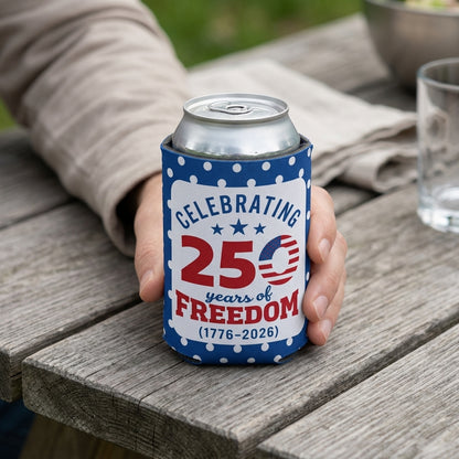 4th of July Can Coolers America's 250th Anniversary, 25 Unique Patriotic Designs, Fits 12oz Cans