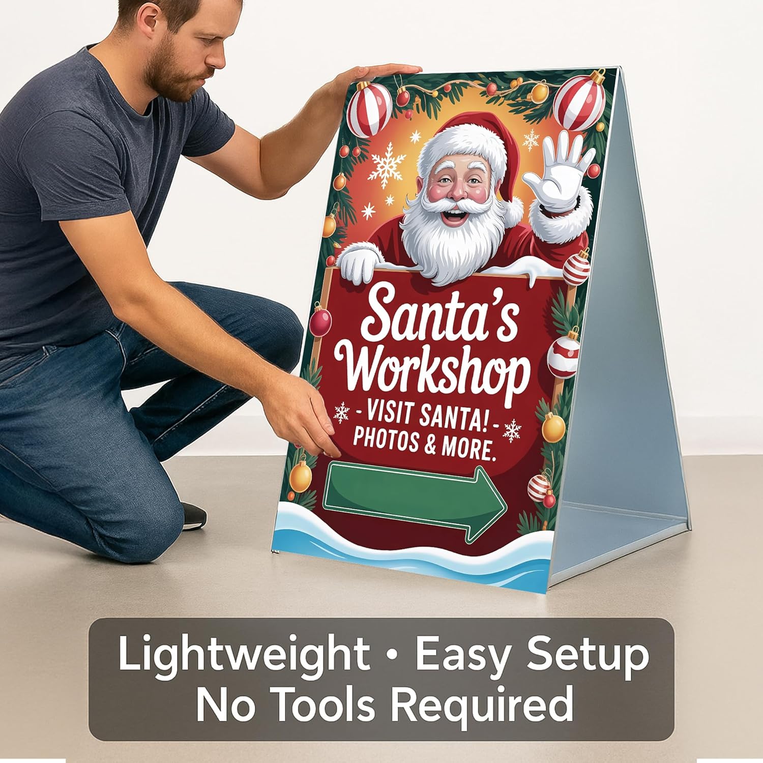 Santa’s Workshop Corrugated Plastic A - Frame Signs for Sidewalk & Retail Use