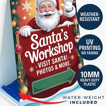 Santa’s Workshop Corrugated Plastic A - Frame Signs for Sidewalk & Retail Use